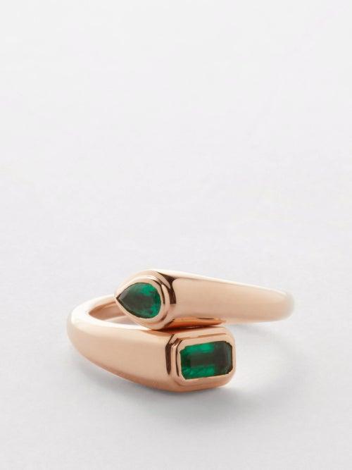 Shay - Bypass Emerald & 18kt Rose Gold Ring - Womens - Green Multi