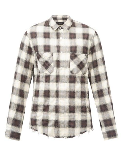 Matchesfashion.com Amiri - Chest-pocket Raw-hem Check Cotton Shirt - Mens - Black