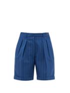 Matchesfashion.com Giuliva Heritage Collection - The Husband Pleated Pinstriped Wool Shorts - Womens - Blue Stripe