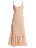 Luisa Beccaria Bow-detail Linen-blend Striped Dress