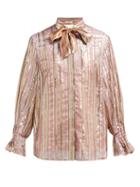 Matchesfashion.com Peter Pilotto - Lurex Striped Silk Blend Blouse - Womens - Bronze