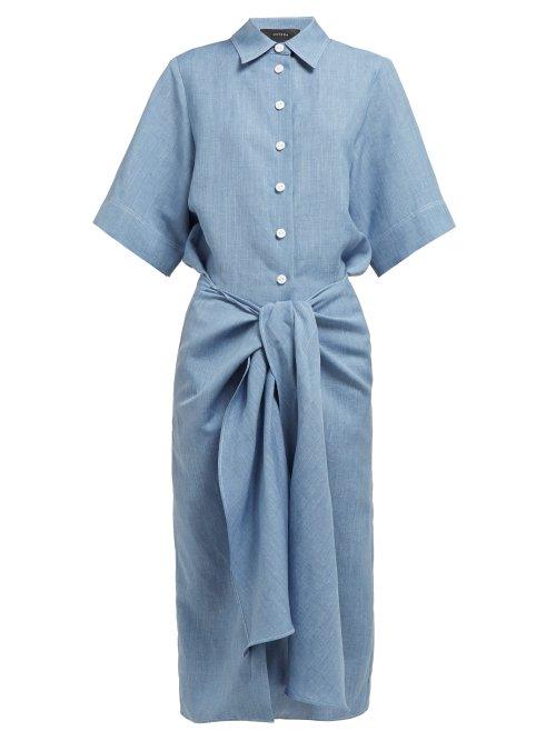 Matchesfashion.com Joseph - Coopers Tie Waist Linen Blend Dress - Womens - Blue