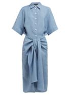 Matchesfashion.com Joseph - Coopers Tie Waist Linen Blend Dress - Womens - Blue