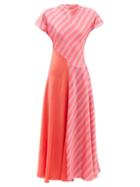 Roksanda - Adriana Cap-sleeve Striped Silk-satin Dress - Womens - Pink Multi