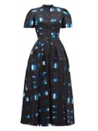 Matchesfashion.com Alexander Mcqueen - Hand Printed Check Cotton Poplin Dress - Womens - Blue Multi