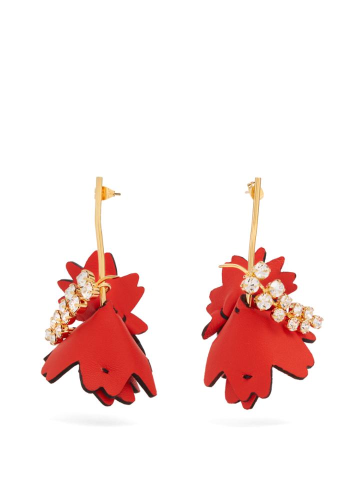 Marni Leather Flower And Crystal-embellished Earrings