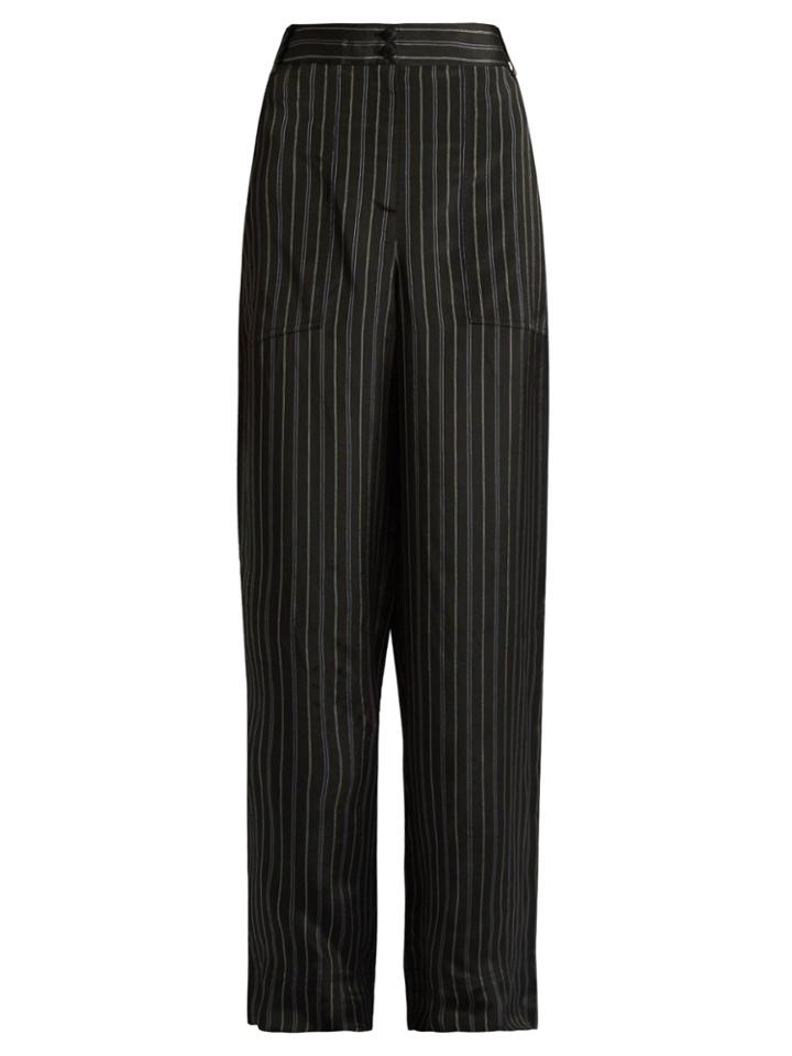 Tibi Striped Wide-leg Satin Trousers