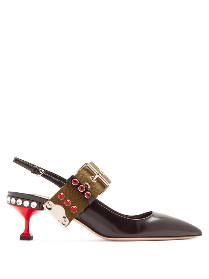 Miu Miu Contrast Strap Leather Pumps