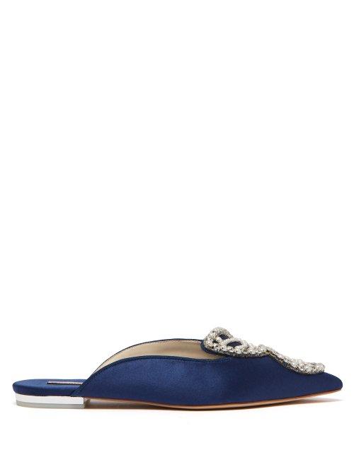 Matchesfashion.com Sophia Webster - Bibi Butterfly Satin Backless Loafers - Womens - Mid Blue