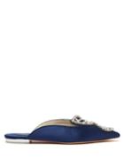 Matchesfashion.com Sophia Webster - Bibi Butterfly Satin Backless Loafers - Womens - Mid Blue
