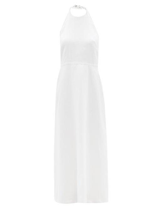 Ladies Beachwear Albus Lumen - Halterneck Linen Maxi Dress - Womens - White