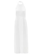Ladies Beachwear Albus Lumen - Halterneck Linen Maxi Dress - Womens - White