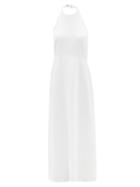 Ladies Beachwear Albus Lumen - Halterneck Linen Maxi Dress - Womens - White