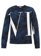 Matchesfashion.com Valentino - Logo Print Camouflage Cotton Blend Sweatshirt - Mens - Navy