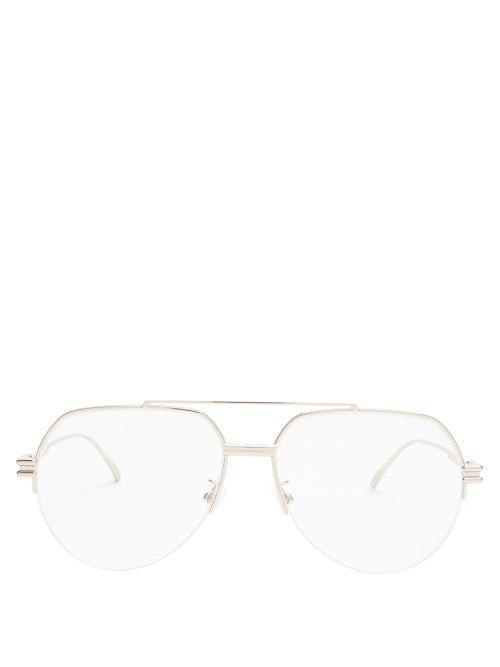 Matchesfashion.com Bottega Veneta - Half-rim Aviator Metal Glasses - Mens - Clear