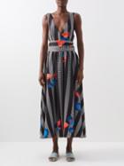 Louisa Parris - The Casablanca Printed Silk-cloqu Midi Dress - Womens - Blue Print