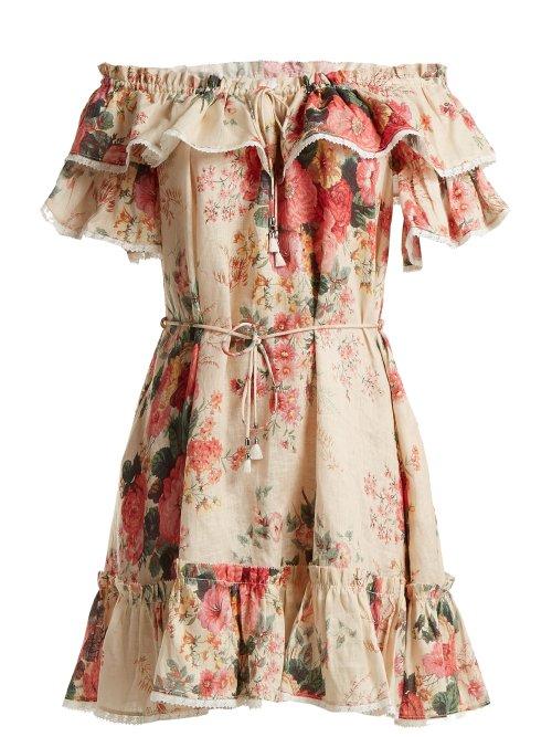 Matchesfashion.com Zimmermann - Laelia Floral Print Linen Dress - Womens - Cream Multi