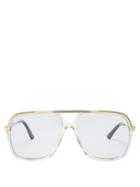 Matchesfashion.com Gucci - Squared Aviator Acetate Sunglasses - Mens - Yellow