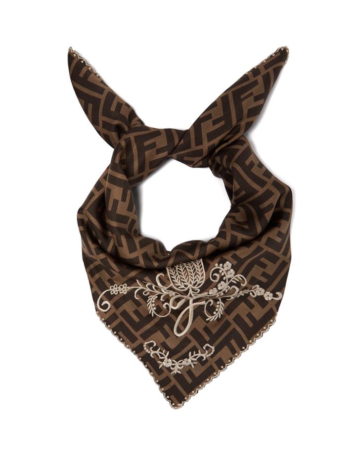 Fendi Embroidered Logo-print Silk Scarf