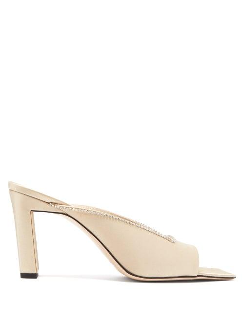 Matchesfashion.com Wandler - Isa Square-toe Crystal-embellished Satin Mules - Womens - Light Gold