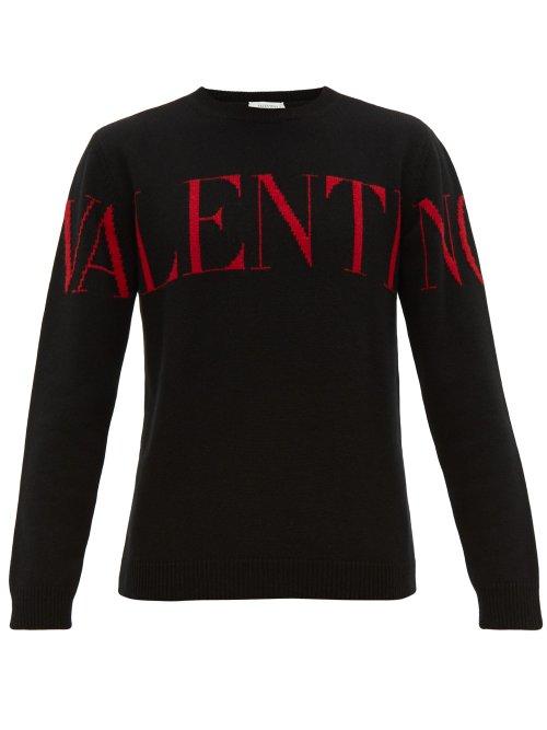 Matchesfashion.com Valentino - Logo Intarsia Cashmere Sweater - Mens - Black