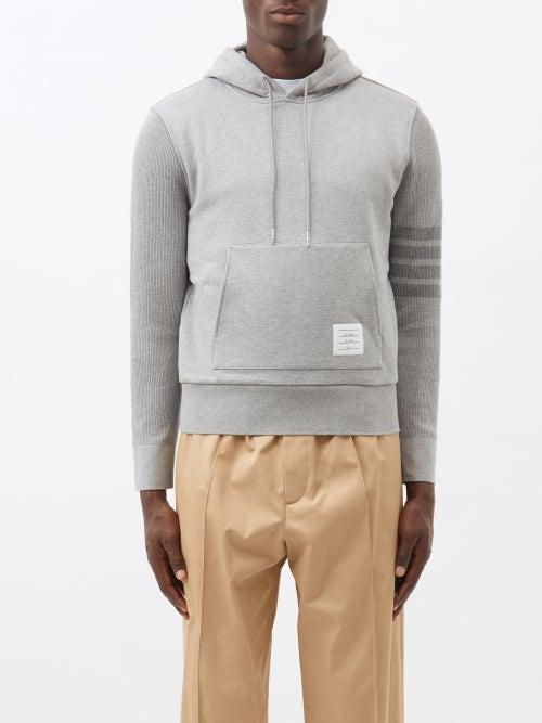 Thom Browne - Four-bar Cotton-jersey Hooded Sweatshirt - Mens - Light Grey