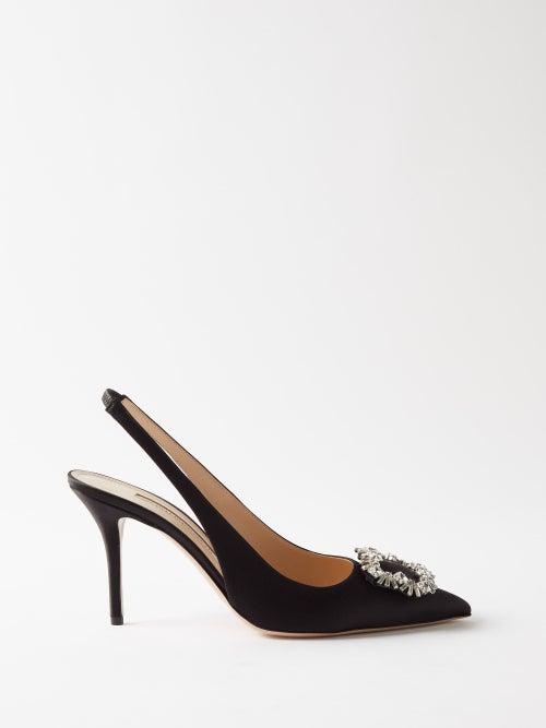 Emilia Wickstead - Paloma Crystal-embellished Satin Pumps - Womens - Black