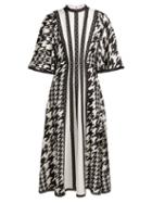 Matchesfashion.com Andrew Gn - Houndstooth Print Silk And Lace Midi Dress - Womens - Black White