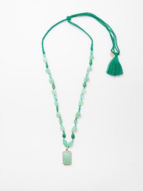 Jade Jagger - Skull Chrysoprase & 18kt Gold Necklace - Womens - Green Multi