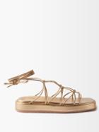 Gianvito Rossi - Minas Laced Leather Flatform Sandals - Womens - Gold