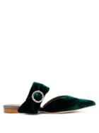 Matchesfashion.com Malone Souliers - Maite Crystal Buckle Velvet Mules - Womens - Dark Green