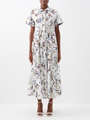 Erdem - Helena Floral-print Poplin Shirt Dress - Womens - White Multi