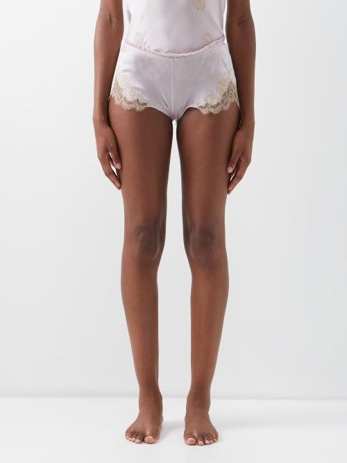 Carine Gilson - Lace-trimmed Silk-satin Shorts - Womens - Light Pink
