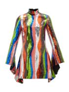 Matchesfashion.com Halpern - Wave-stripe Flared-sleeve Sequinned Mini Dress - Womens - Multi