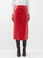 Gucci - Side-slit Snake-embossed Leather Pencil Skirt - Womens - Red