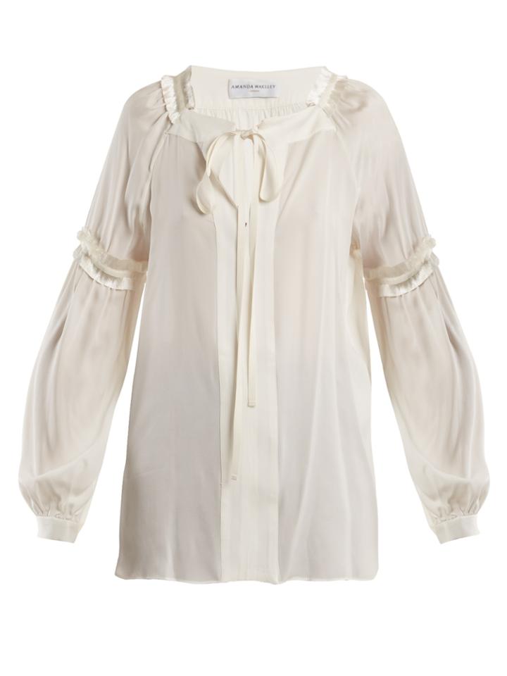 Amanda Wakeley Square-neck Contrast Panel Silk-satin Blouse