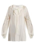 Amanda Wakeley Square-neck Contrast Panel Silk-satin Blouse