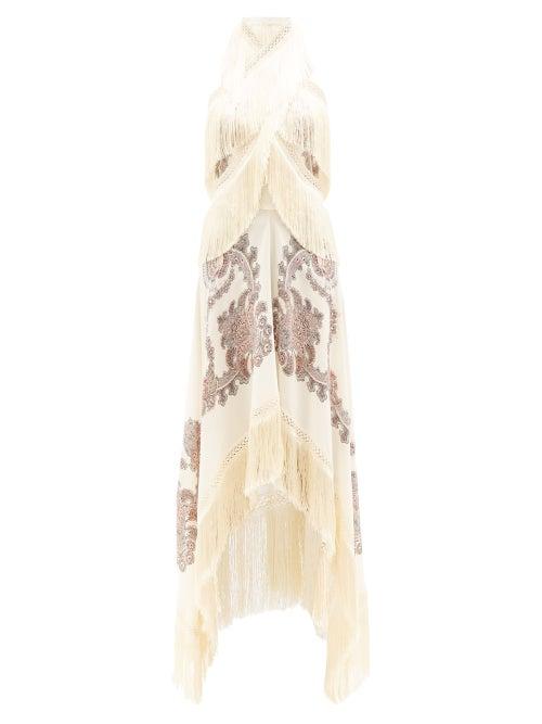 Etro - Dancer Fringed Handkerchief-hem Silk Dress - Womens - White Print