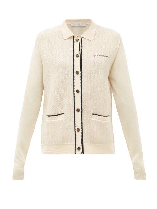 Matchesfashion.com Golden Goose - Amelia Logo-embroidered Piped Cardigan - Womens - Cream