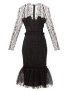 Matchesfashion.com Alexandre Vauthier - Fluted-hem Plunge-neck Floral-tulle Dress - Womens - Black