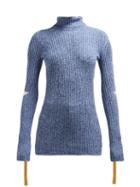 Matchesfashion.com 2 Moncler 1952 - Roll Neck Cotton Blend Sweater - Womens - Blue Multi