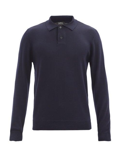 Matchesfashion.com A.p.c. - Jerry Merino-wool Knitted Polo Top - Mens - Navy
