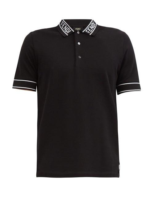 Matchesfashion.com Fendi - Logo-jacquard Cotton-piqu Polo Shirt - Mens - Black