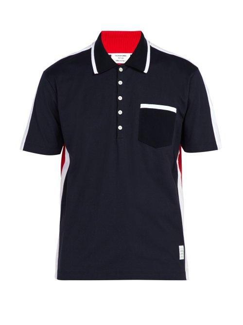 Matchesfashion.com Thom Browne - Panelled Cotton Jersey Polo Shirt - Mens - Navy