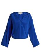Matchesfashion.com Diane Von Furstenberg - Crossover Front Silk Crepe De Chine Blouse - Womens - Blue