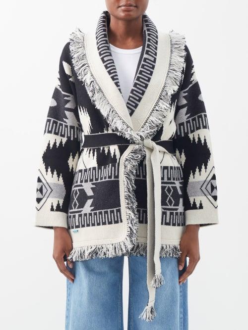 Alanui - Cashmere-jacquard Belted Cardigan - Womens - Black Multi