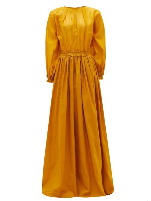 Matchesfashion.com Escvdo - Oa Shirred-trim Cotton Maxi Dress - Womens - Dark Yellow