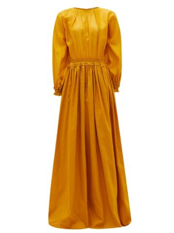 Matchesfashion.com Escvdo - Oa Shirred-trim Cotton Maxi Dress - Womens - Dark Yellow