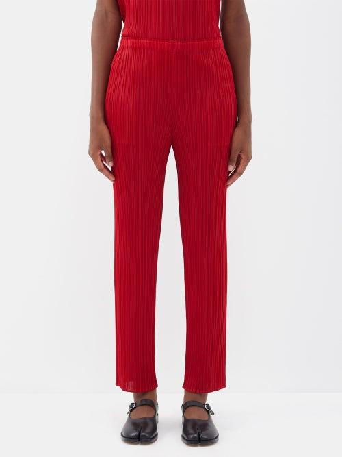 Pleats Please Issey Miyake - Technical-pleated Straight-leg Trousers - Womens - Red