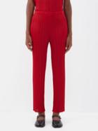 Pleats Please Issey Miyake - Technical-pleated Straight-leg Trousers - Womens - Red